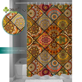

Dear House Orange Checkerboard Bathroom Mat With Shower Curtain Bathroom Accessory Sets Waterproof Toilet Rings Cloth Women