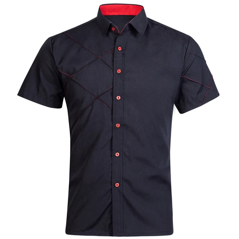Модные брендовые летние Для мужчин рубашка Для мужчин хлопок Рубашка с короткими рукавами рубашка отложной воротник кардиган рубашка Для мужчин одежда S-2XL