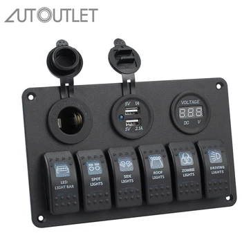 

AUTOUTLET 12V 24V 6 Gang LED Rocker Switch Panel Circuit Breakers Charger LED Rocker Switch Panel for Circuit Break Boat Marine