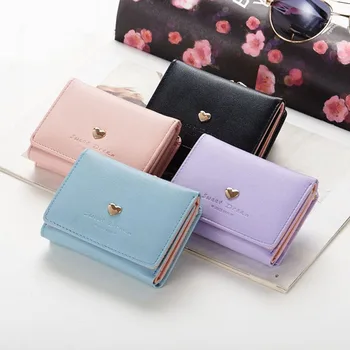 

10PCS / LOT Women Short Wallets Student Coin Purse 3 Fold Wallets Female Small Pocket Multifunctional Leather Purse