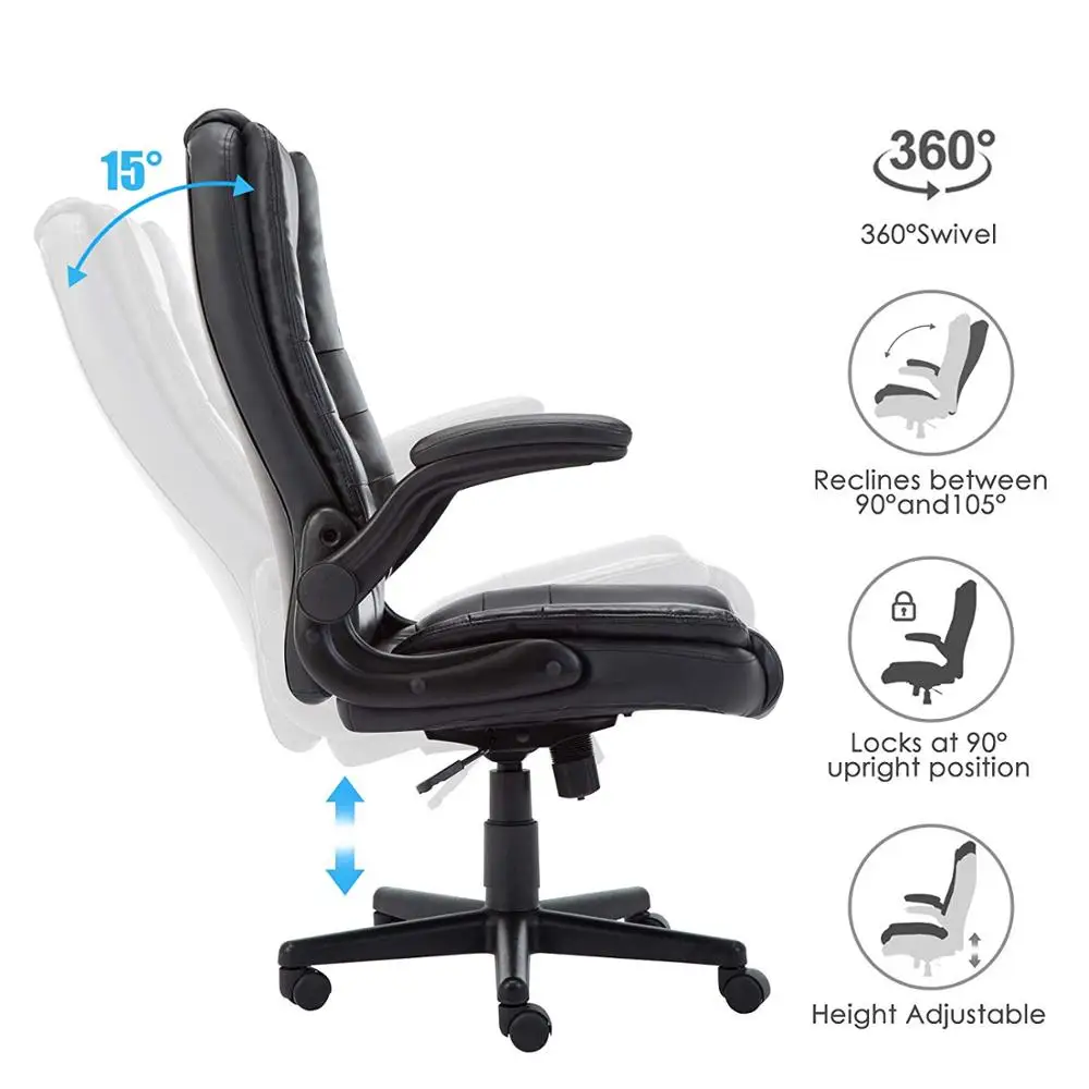 IntimaTe WM Heart Leather Office Executive Chair with Foldable Arms Ergonomic Swivel Computer Desk Chair A35