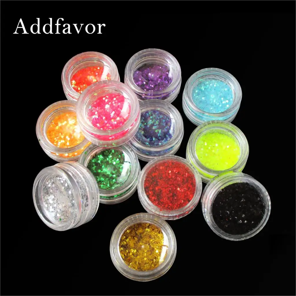 

Addfavor 12 Colors Mixed Nail Powder Glitter Hexagon Shape Sequins Flake UV Gel Polish Nail Art Decoration Manicure Tools