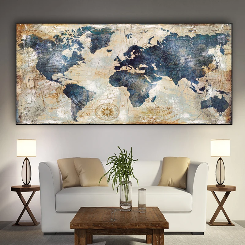 

70X150CM Vintage Watercolor World Map Painting Canvas Painting Posters and Prints Wall Picture for Living Room Cuadros Decor