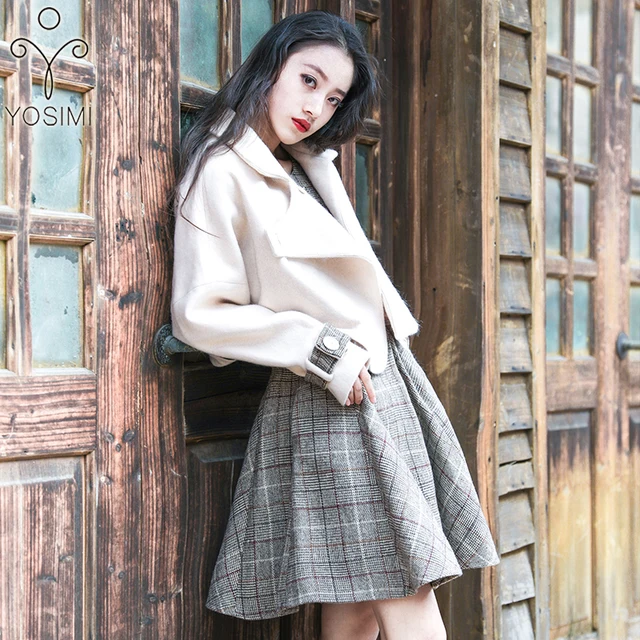 Cheap YOSIMI 2018 Autumn Winter Elegant Two-piece Suit Sets Women Mini Plaid Dress Out Wear Wool Coat+sling Dress 2piece Set Women Cheap YOSIMI 2018 Autumn Winter Elegant Two-piece Suit Sets Women Mini Plaid Dress Out Wear Wool Coat+sling Dress 2piece Set Women