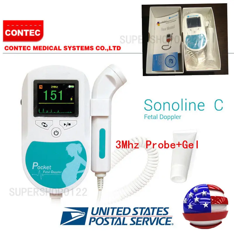 

US Contec Fetal Doppler hand-held fetal heart Color LCD Display baby heart monitor 3Mhz Sonoline C FDA