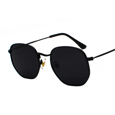Винтажные Солнцезащитные очки для мужчин и женщин, Квадратная Металлическая оправа, солнцезащитные очки для женщин, Летний стиль, солнцезащитные очки с шестигранной головкой, UV400 okulary - Цвет линз: Black gray