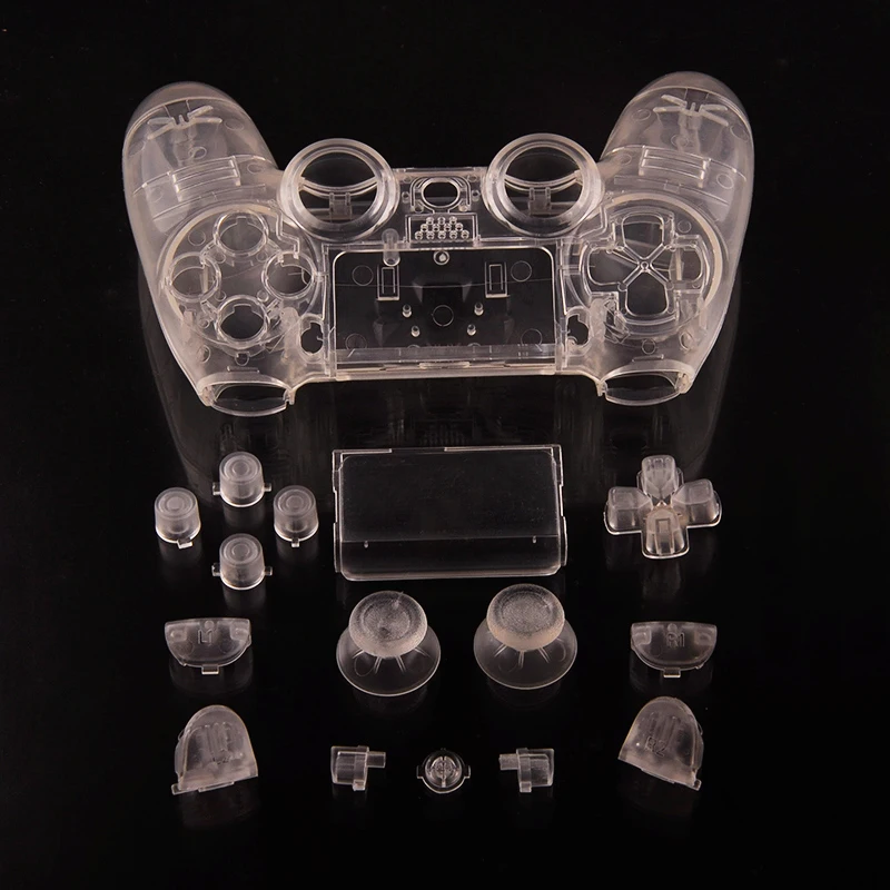 

Custom Clear Replacement Shell for Sony Play Station 4 Transparent Cover for PS4 full set Buttons JDM001