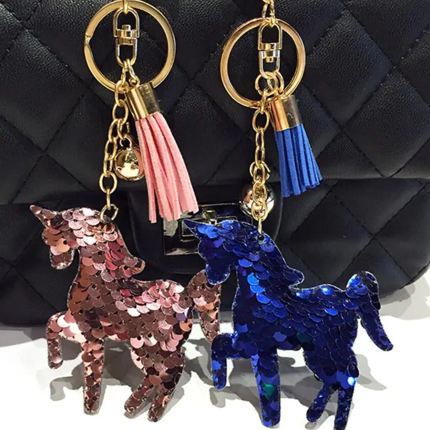 

2pcs/lot Cute Unicorn Keychain Glitter Mermaid Sequins Key Chain Gifts for Women Car Bag Pendant Accessories Key Ring Jewelery