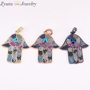 

5PCS New Colorful CZ Micro Pave Hamsa Hand Fatima Eye Pendants