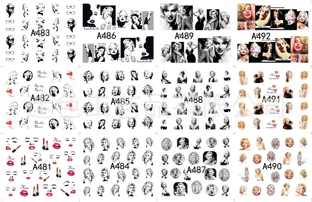 

2pcs 12 Design in 1 Set Monroe Kitty Flower Pattern Water Transfers Nail Sticker Decals DIY Nail Art Tips Decoration A481-600