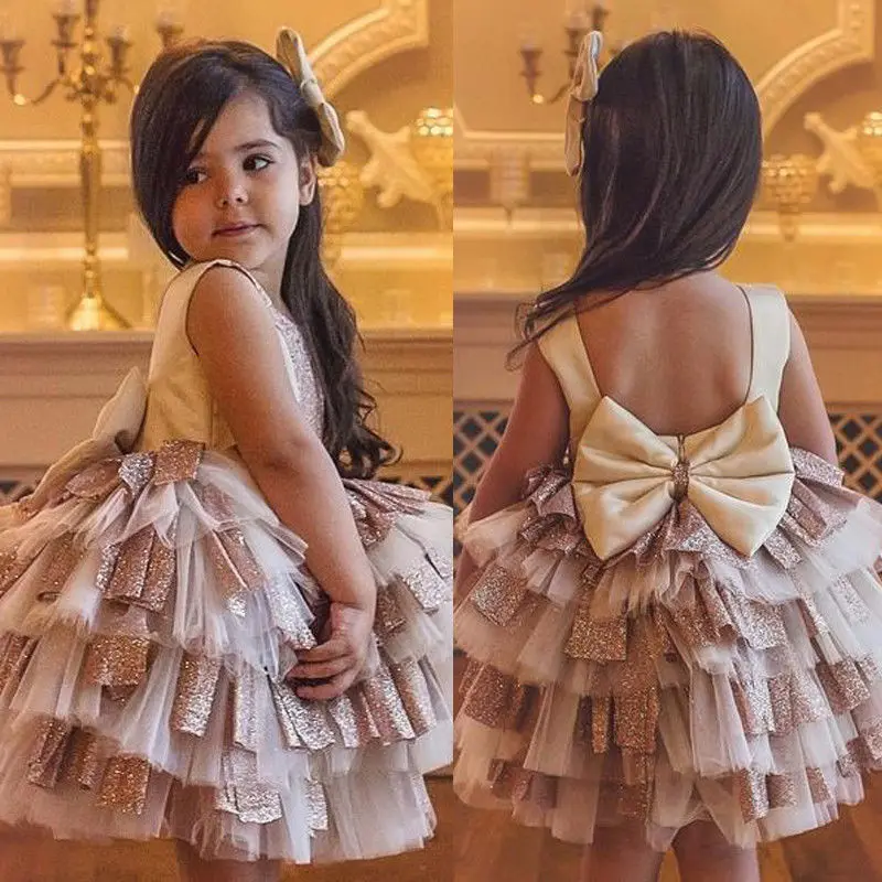 Hot Sales 6M-4Y Baby Girl Toddler Backless Bow Sparkling Party Tutu Dress Pageant Wedding Birthday Princess Christening | Детская одежда