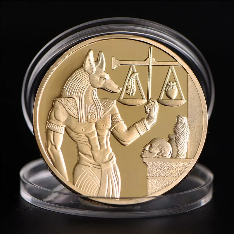 Gold Plated Egypt Death Protector Anubis Coin Copy Coins Egyptian God Of Death Commemorative Coins Collection Gift