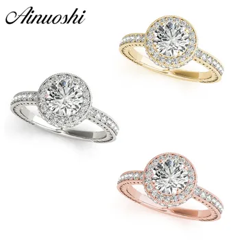 

AINUOSHI Classic925 Sterling Silver White Gold Yellow Gold Rose Gold Color Round Cut 1ct Rings Women Engagement Halo Silver Ring
