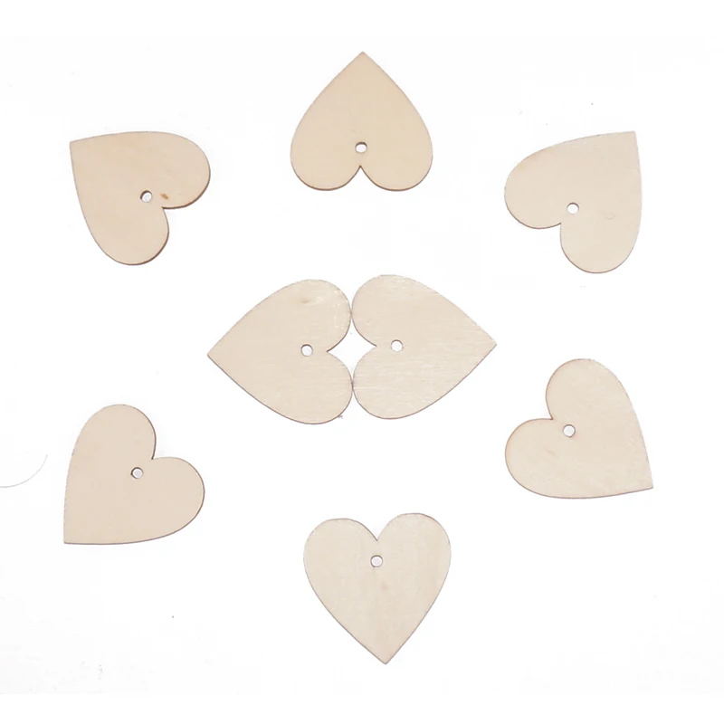 

50pcs 25/30/40mm Wooden Heart with Hole Shapes Embellishments Small Mini Shape Craft for Home Birthday Party Wedding Decoration