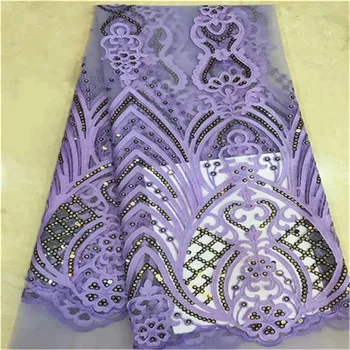 

Sequins Velvet Embroidery Guipure Cord Lace Fabric High Quality Purple Color African Lace Fabrics Latest Nigerian Lace Fabrics