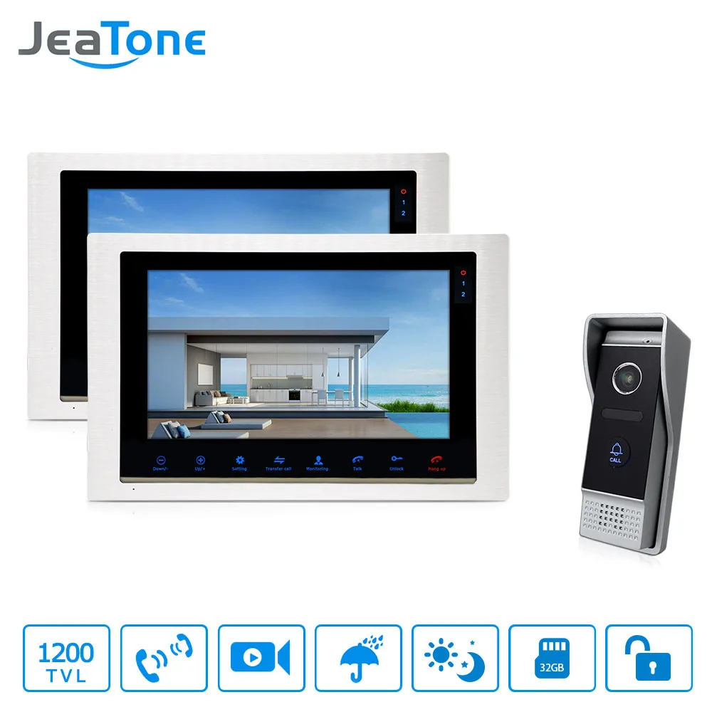 JeaTone 10'' Wired Video Door Home Phone Recording & Picture Memory Touch Button Indoor Monitor 2&1 Doorman Home Apartment Kit JeaTone 10'' Wired Video Door Home Phone Recording & Picture Memory Touch Button Indoor Monitor 2&1 Doorman Home Apartment Kit