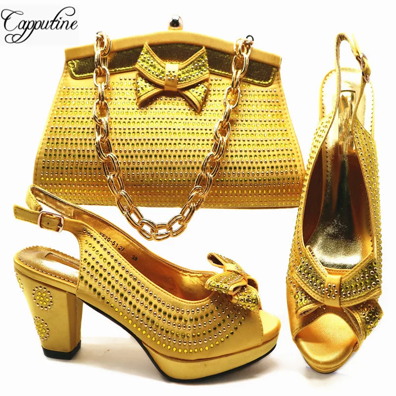 

2018 Italian Elegant Ladies Yellow Color Pumps Shoes And Bag Set Latest African High Heels Shoes And Bag Set For Party G54