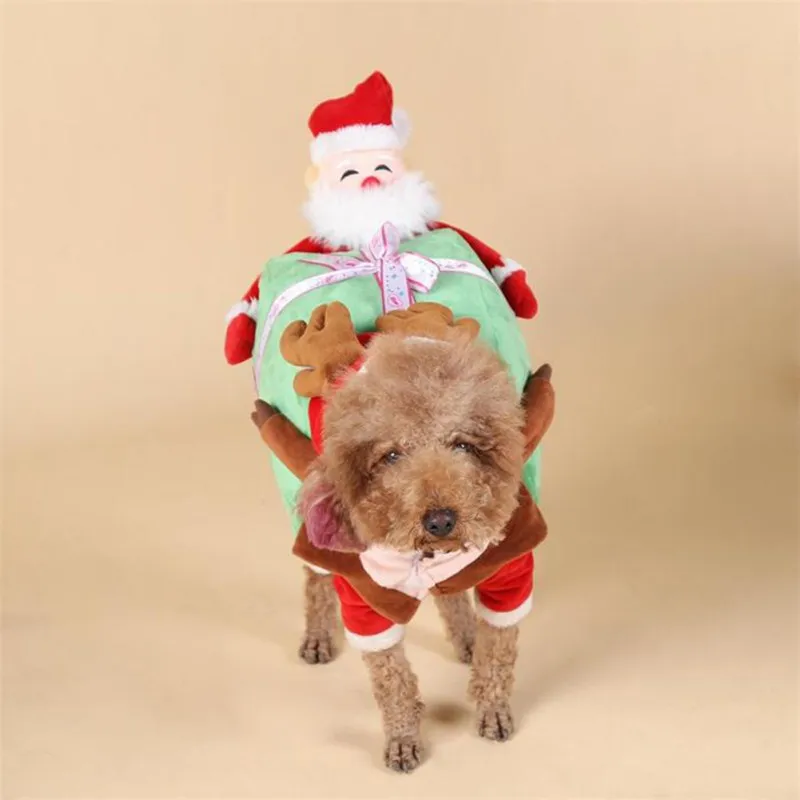 Pet Creative Thickened Festival Cosplay Standing Costume for Dogs Santa Carry Gift Box For puppy Christmas Cosplay costume W1