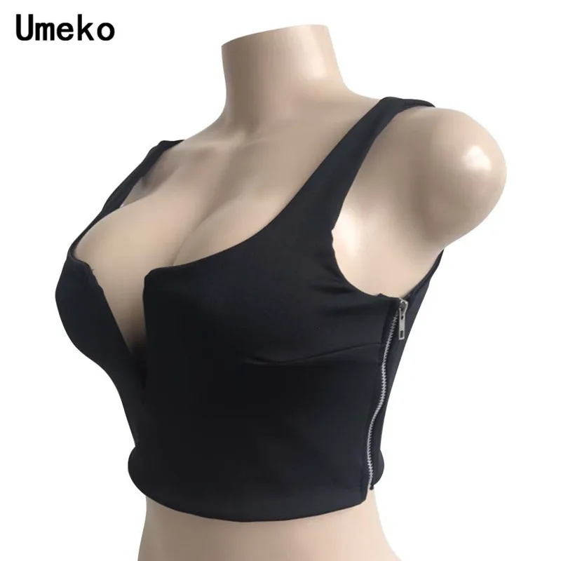 Umeko, новая мода, v-образный вырез, на молнии, укороченный топ, для женщин, сплошной цвет, на бретелях, Топики, тонкий жилет, женский, Highstreet, обтягивающий, эластичный жилет, Femme