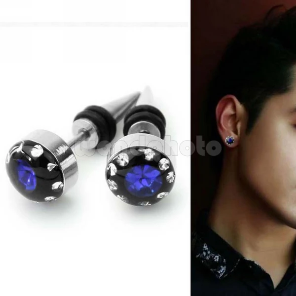 2017 New 2 Pcs Hot Blue Crystal Stainless Steel Ear Stud 2017 New 2 Pcs Hot Blue Crystal Stainless Steel Ear Stud Earring Men S Punk Cool Pop In Earrings From Jewelry Accessories On Aliexpress