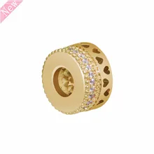 Прозрачный CZ классический логотип романтическое сердце распорка бисера для женщин Изготовление ювелирных изделий в Элегантном 18 к блеск золото DIY Fit PANDORA Подвески SH020