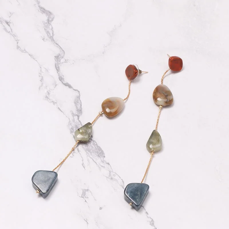 

New Resin Stone Tassel Long Earrings Colored Stone Earrings For Women Classic Geometric Trendy Fashion Earrings Party Gifts 2019