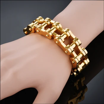 

Punk Style Mens Biker Bicycle Motorcycle Heavy Chain Male Bracelets For Man Gold Color Thick Men's Jewelry Cool Men Gift