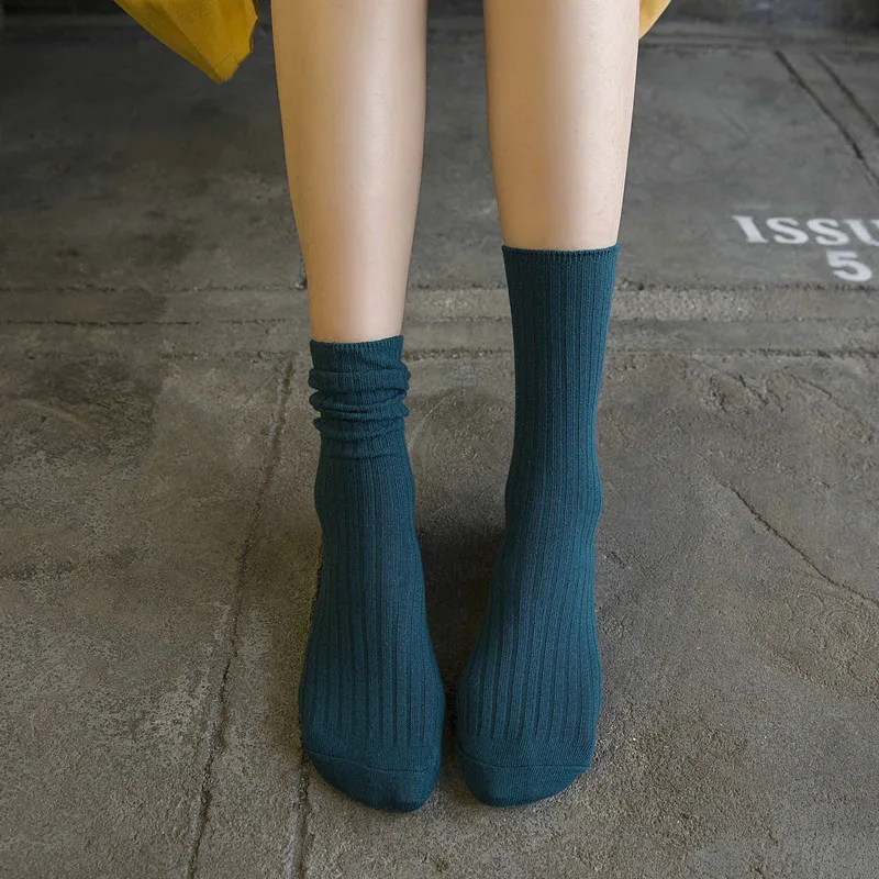 

Spring Autumn Winter Solid Women Socks Black White Blue Green Khaki Solid chaussette femme Female Socks Meias