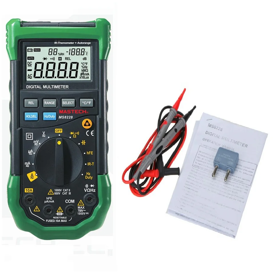 

MASTECH MS8228 Auto Range 4000 Counts Digital Multimeter Multifunctional Infrared Thermometer Environmental Hygrometer Meter