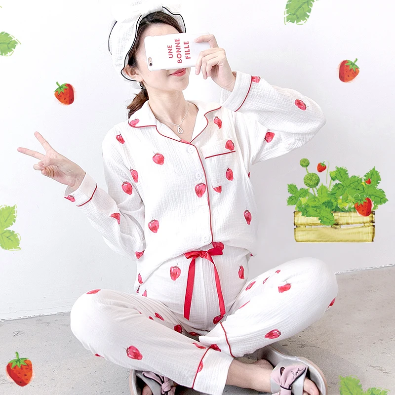 

2 PCS/SET Nursing Pajamas Spring And Summer Casual For Maternity Clothes Cotton Gauze Sleepwear Pants Nightdress Homewear A184