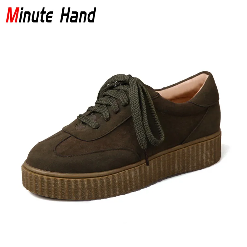 Minute Hand 2018 Fashion Comfortable Creepers Flats Platform Vulcanized Shoes Women Round Toes Lace Up Casual Plus Size 43 | Обувь