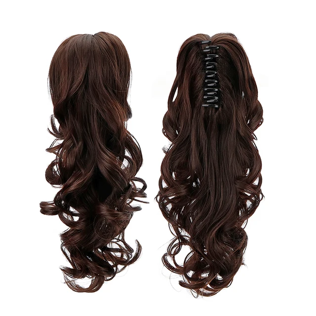 Cheap 15" Synthetic Claw Clip On Ponytail Extensions Hairpiece Long Curly Deep Wave Clip In Hair Extension Heat Resistant Ponytail Wig