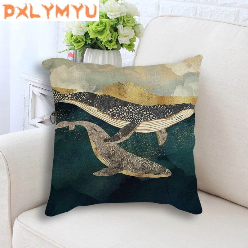 

Linen Cushion Cover Abstract Landscape Mountain Deer whale Nordic Pillowcase Throw Pillow 45x45cm Decorative Cushion for Sofa
