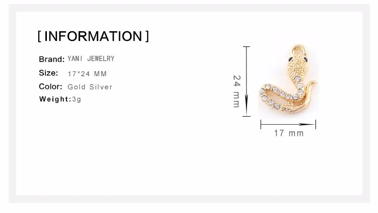 17*24 мм серебро золото Цвет Кристалл Животное Змея амулет, подгонка, сделай сам ожерелье браслет кулон для женщин аутентичный драгоценный подарок