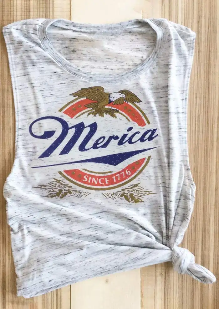 

2018 New Women Tank Tops Merica Since 1776 Eagle Letter Print Tank Light Grey O-Neck Female Vest Casual Ladies Tops Tee