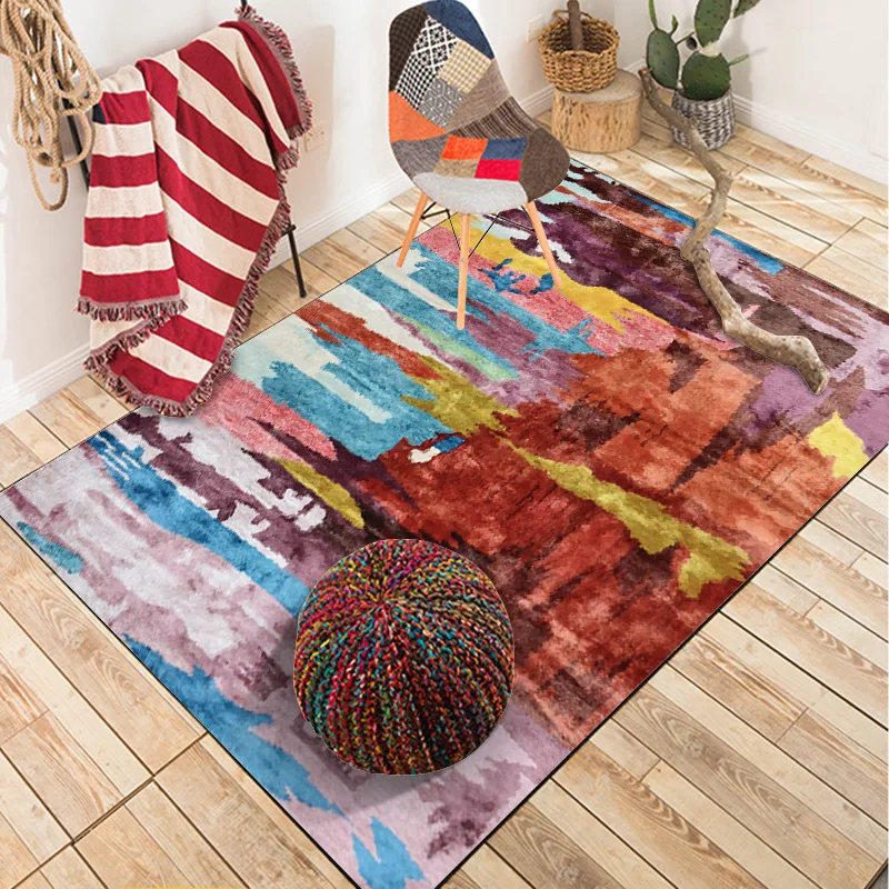 Retro abstract Watercolor painting livingroom carpet Multicolor