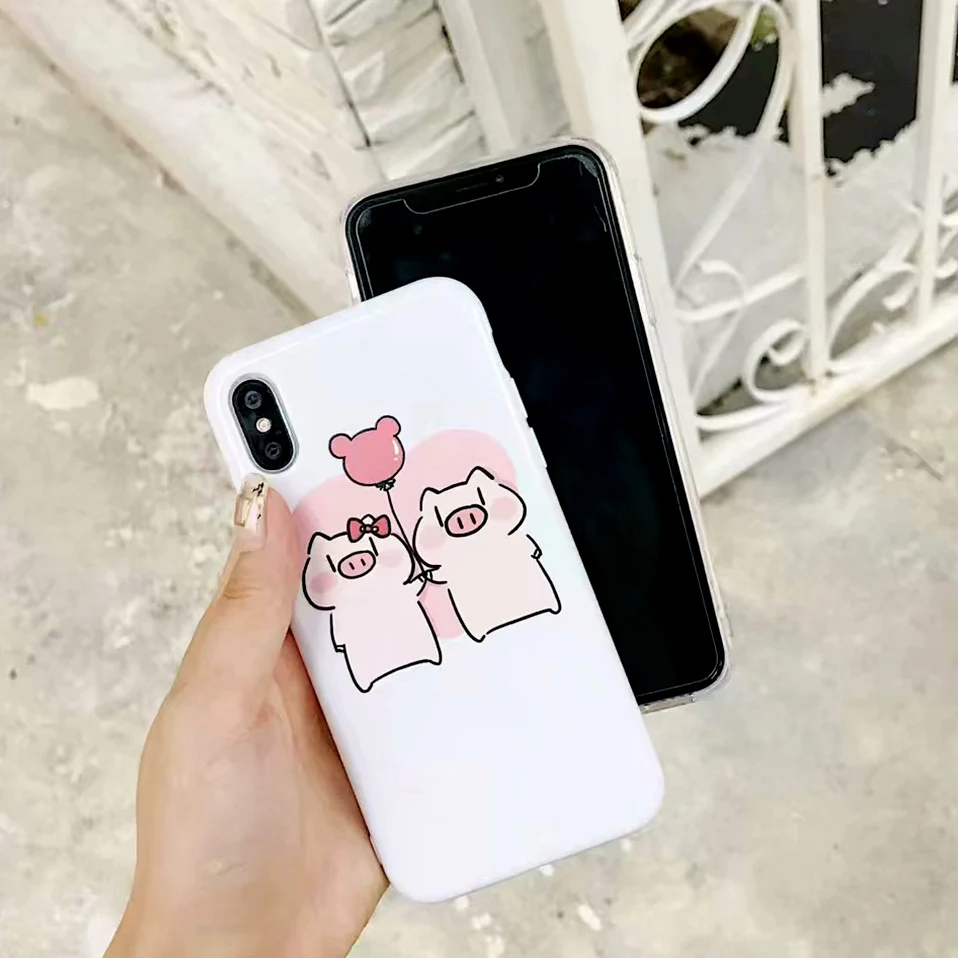 Cute pig Back Cover For iPhone 6 6S X Soft TPU Phone Case 7 8 Plus Animal plus case Capa |