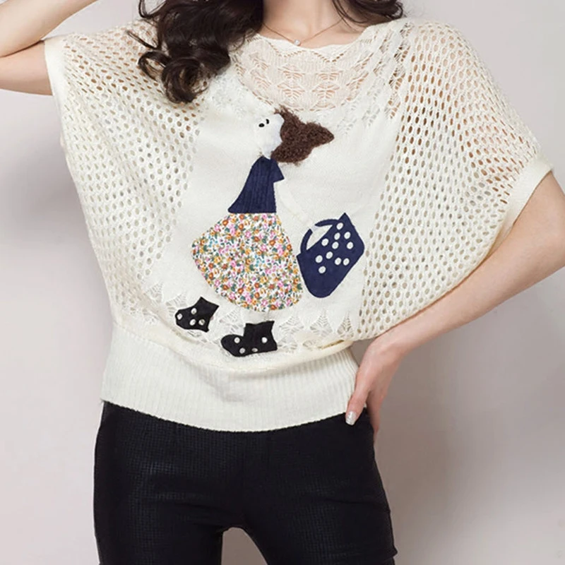 Весна Женская одежда модный свитер в Корейском стиле свободный ажурный вязаный женский пуловер в цветочек свитер - Цвет: Girl