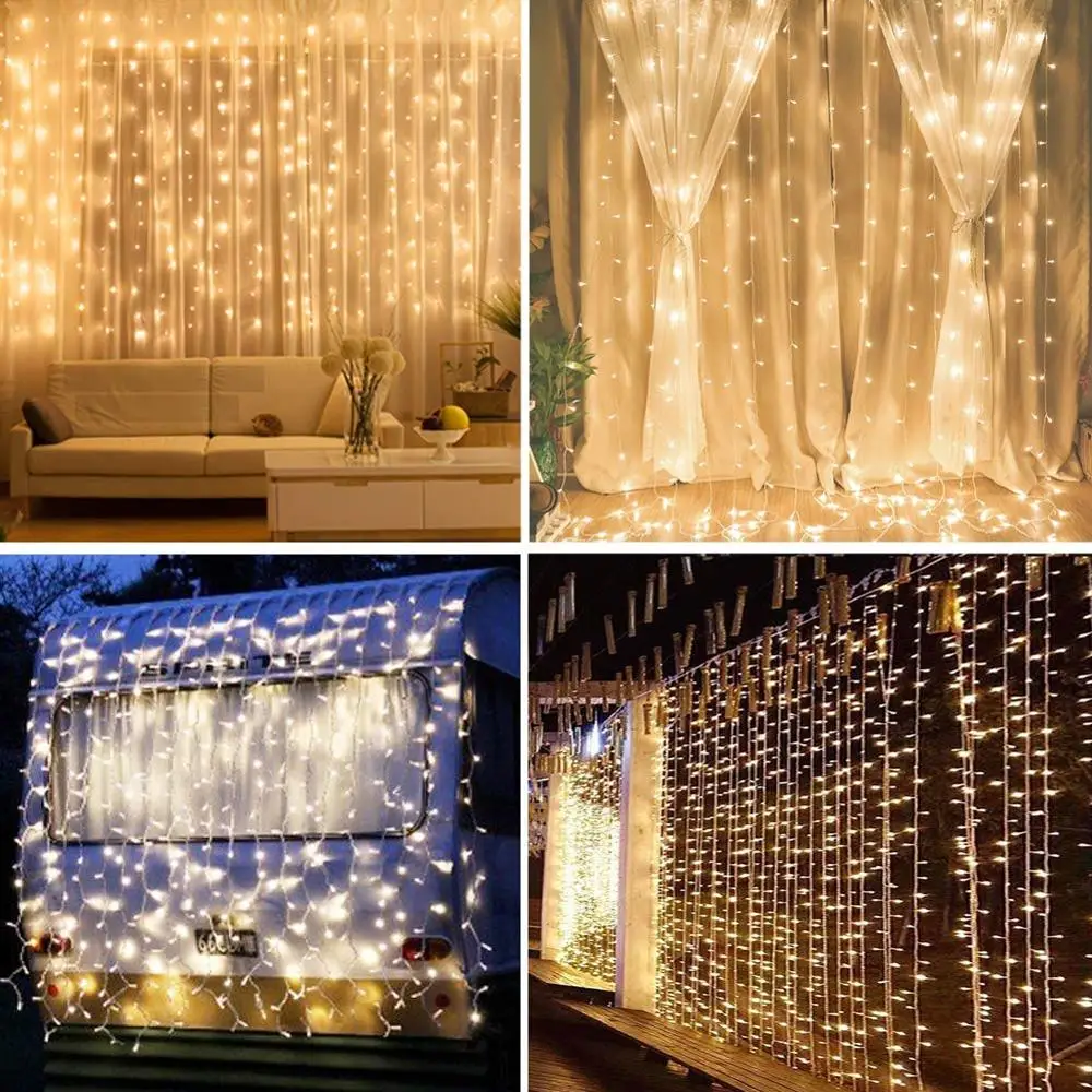  300 LED Warm White Christmas Hallowee Lighting Window Curtain String Light for Wedding Party Home B - 33011193137