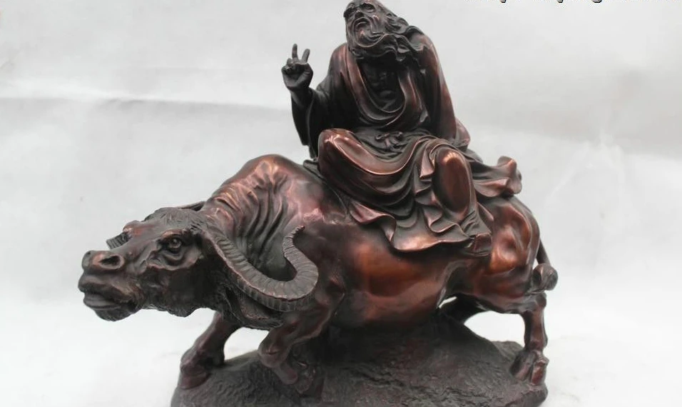 

12"China Chinese Folk Bronze Lucky Sit Ox arhat Bodhidharma Buddha Statue