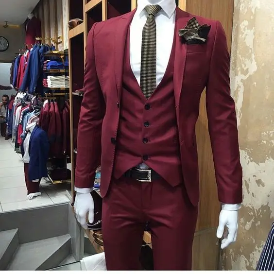 2017 Latest Coat Pant Designs Burgundy Wedding Men Suit