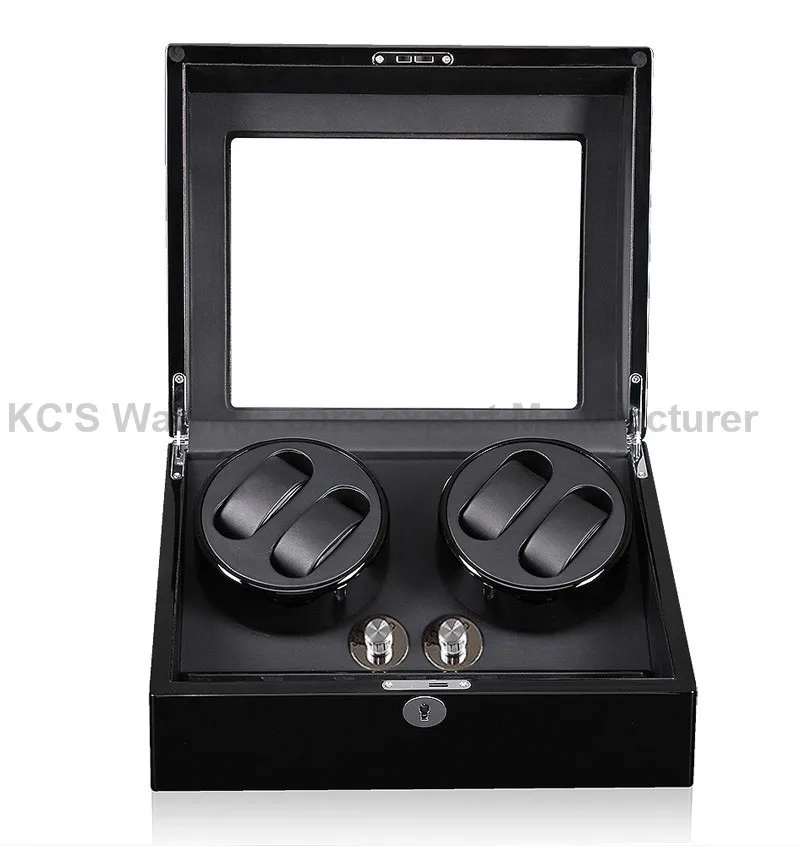 Luxury Black Leather & Wood Automatic Rotation 4 + 6 Watch Winder Storage Display Case Box Best Gift