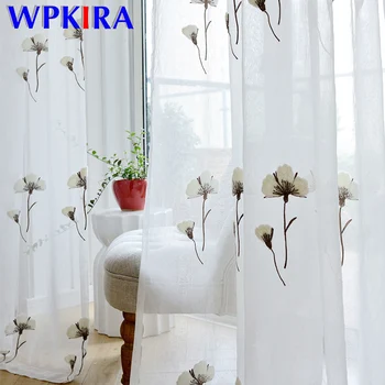 

Pastoral Kapok Curtians for Ling Room Bedroom Window Treatments Sheer Embroidered Curtain Tulle Fancy Floral Curtain WP009-30