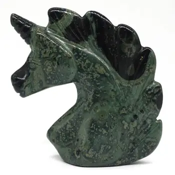 

2" Natural Gemstone Green Kambaba Jasper Unicorn Figurine Reiki Healing Crystal Statue Decor