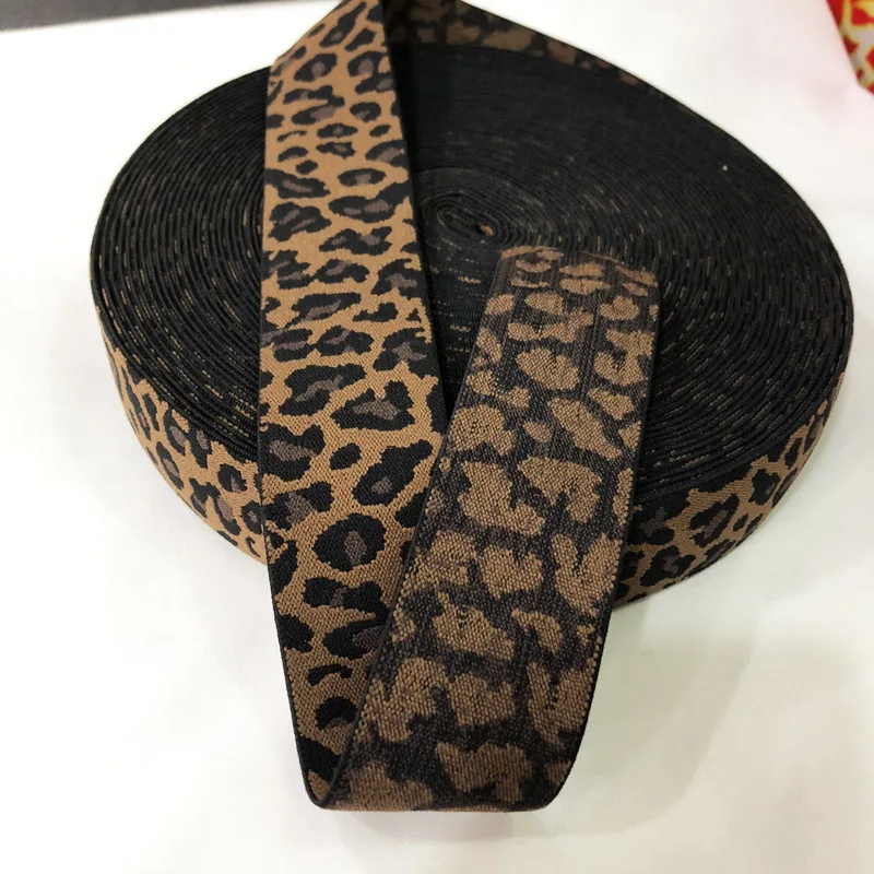 

Quality Coffee leopard pattern 4CM wide High elasticity bands DIY sewing clothing bag accessories elastic braid rubber ribbon