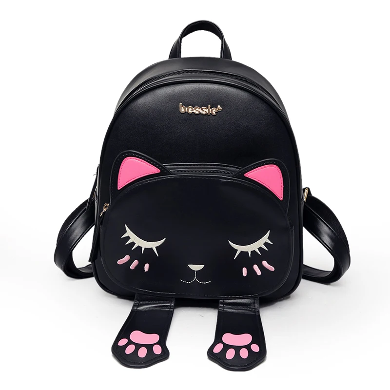 Sweet Cat Backpack Black Preppy Style School Backpacks For Teenage Girls College Style Casual