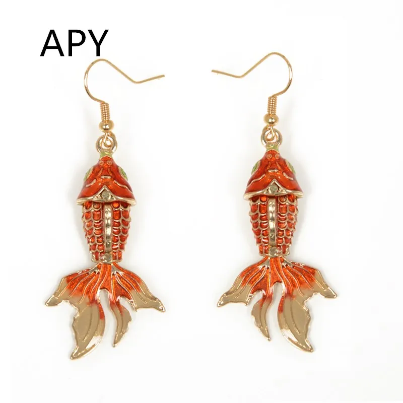 

APY Chinese style Jewelry Cute Drop Earrings Fish Shaped Pendant Perfume Feminino Brincos Enamel Alloy Dangle Earrings For Women