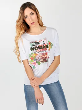 

COVERI MOVING woman summer white o-neck T-shirt print casual bat sleeve short sleeve T-shirt