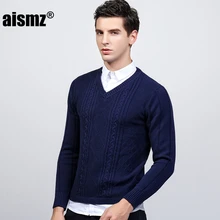 Aismz пуловер свитер Для мужчин одежда тянуть Homme Sueter Hombre человек осень-зима V шеи толстый теплый Slim Fit мужской вязаный