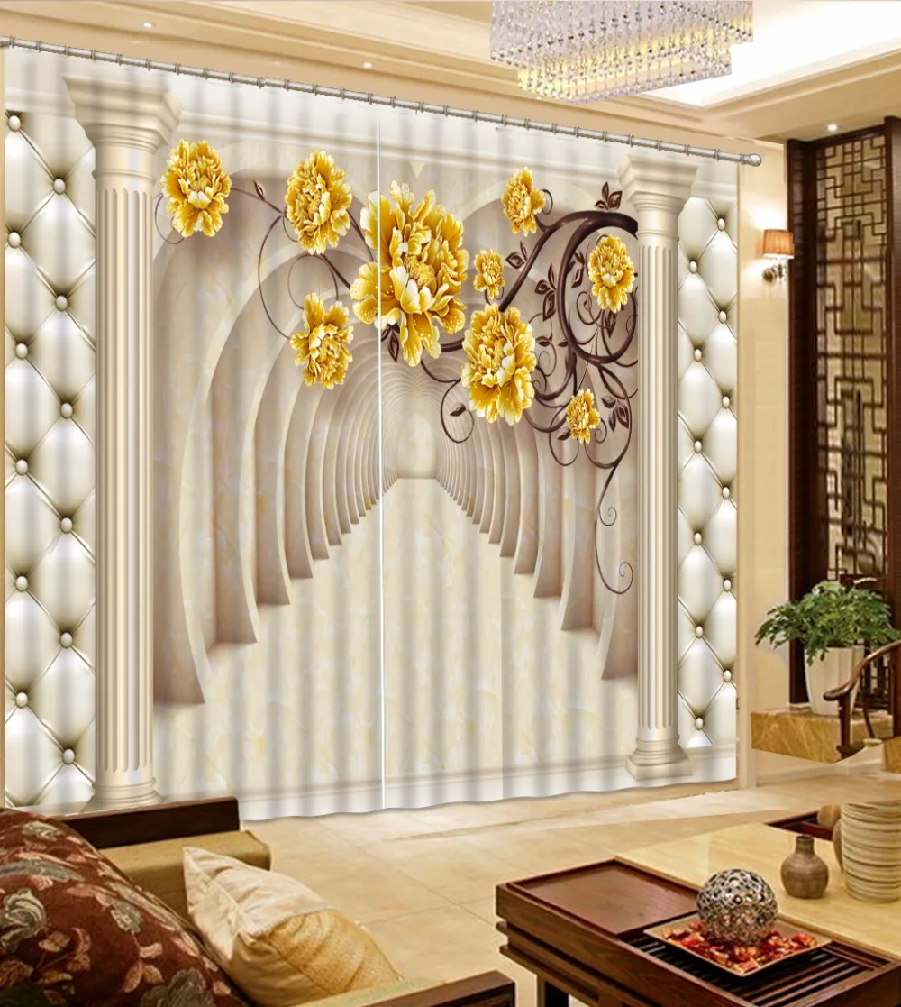 

European 3D Curtain Marble flower vine Blackout Curtains For Living room Window Decorative Curtains